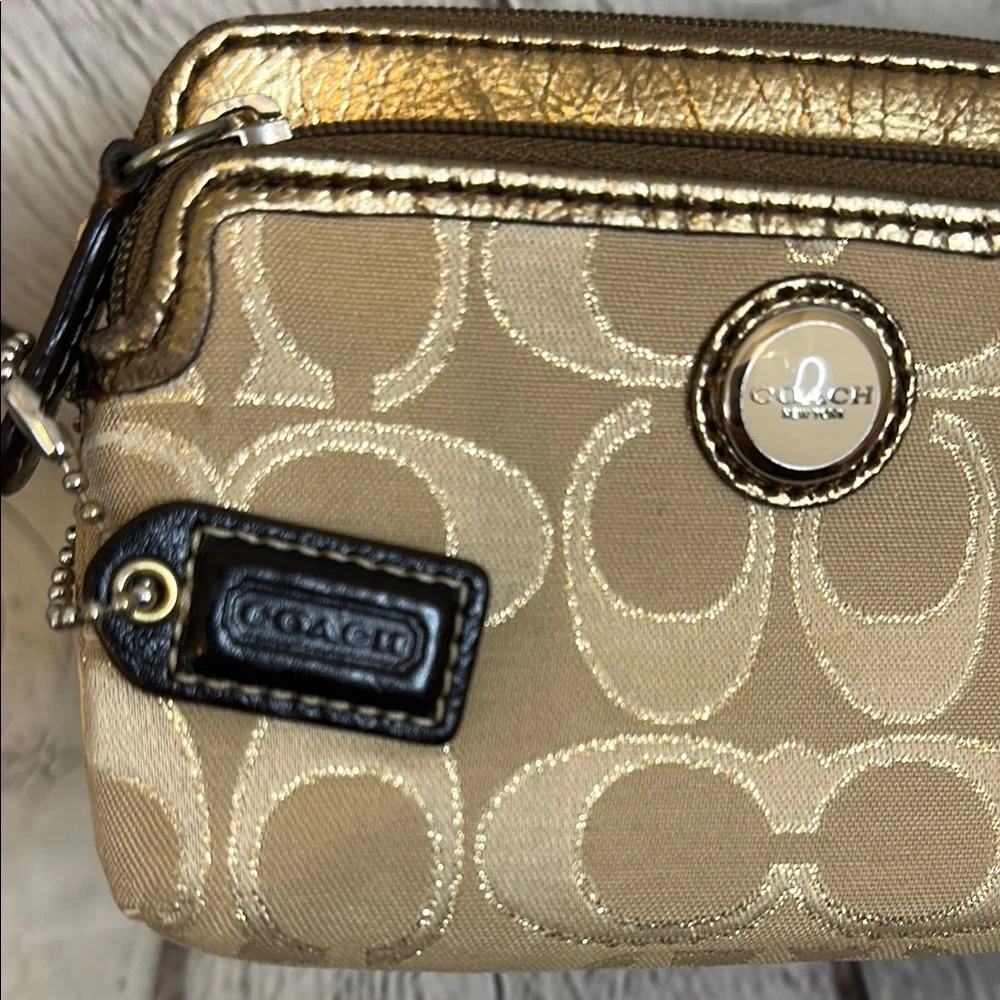 Coach Metallic Gold and Cream Signature C Women's wallet or clutch